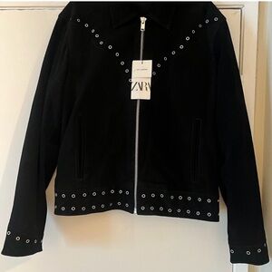 Zara Black Men’s 100% Leather Jacket with Eyelet Detail
